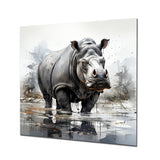Designart "Grey Majestic Hippo Elegance IV" Hippopotamusmetal Wall Art - Grey Metal Wall Décor Modern Metal Art Work