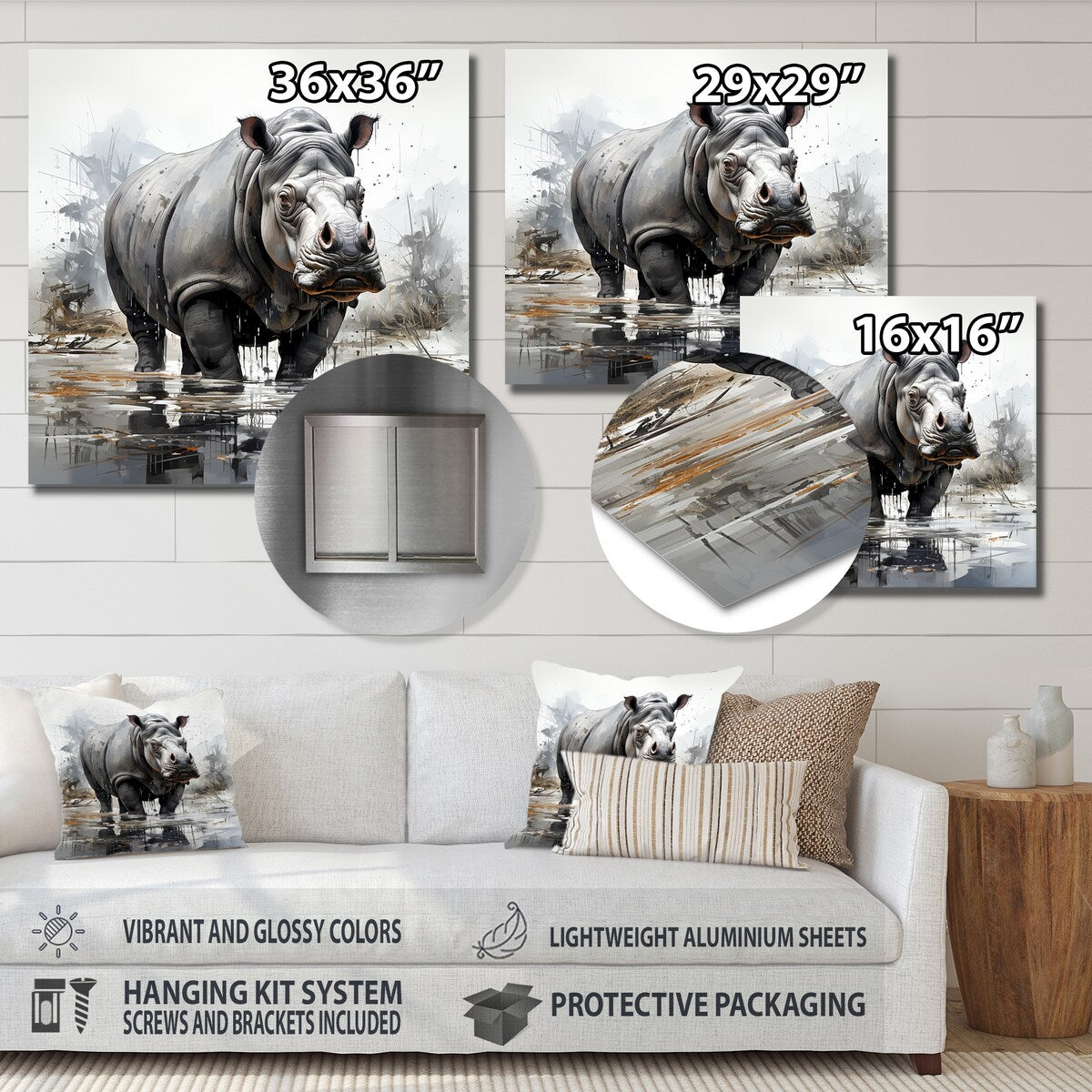 Designart "Grey Majestic Hippo Elegance IV" Hippopotamusmetal Wall Art - Grey Metal Wall Décor Modern Metal Art Work