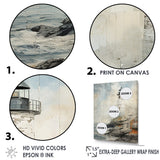 Designart "Grey Minimal Coastal Light House I" Beach Light House Wall Art