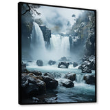 Designart "Grey White Waterfall Frozen Symphony I" Waterfall Framed Canvas Wall Art