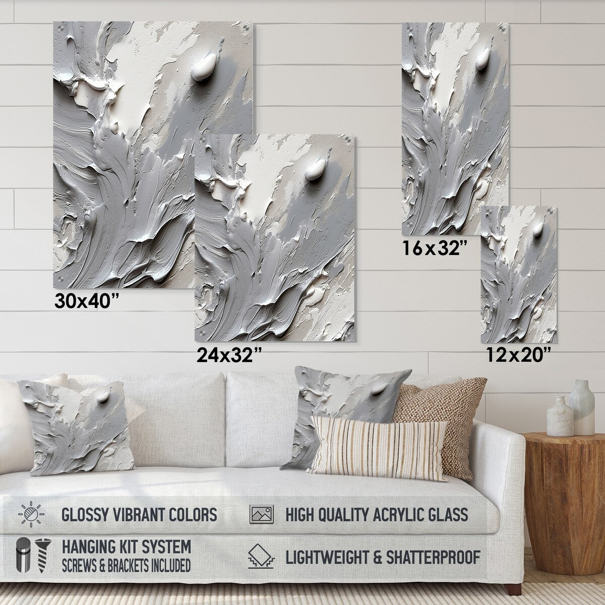 Designart "Grey and Cream Harmony In Chaos I" Abstract Gloss Wall Decor Grey - Modern Acrylic Wall Art Decor