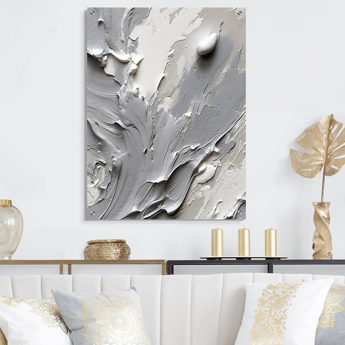 Designart "Grey and Cream Harmony In Chaos I" Abstract Gloss Wall Decor Grey - Modern Acrylic Wall Art Decor