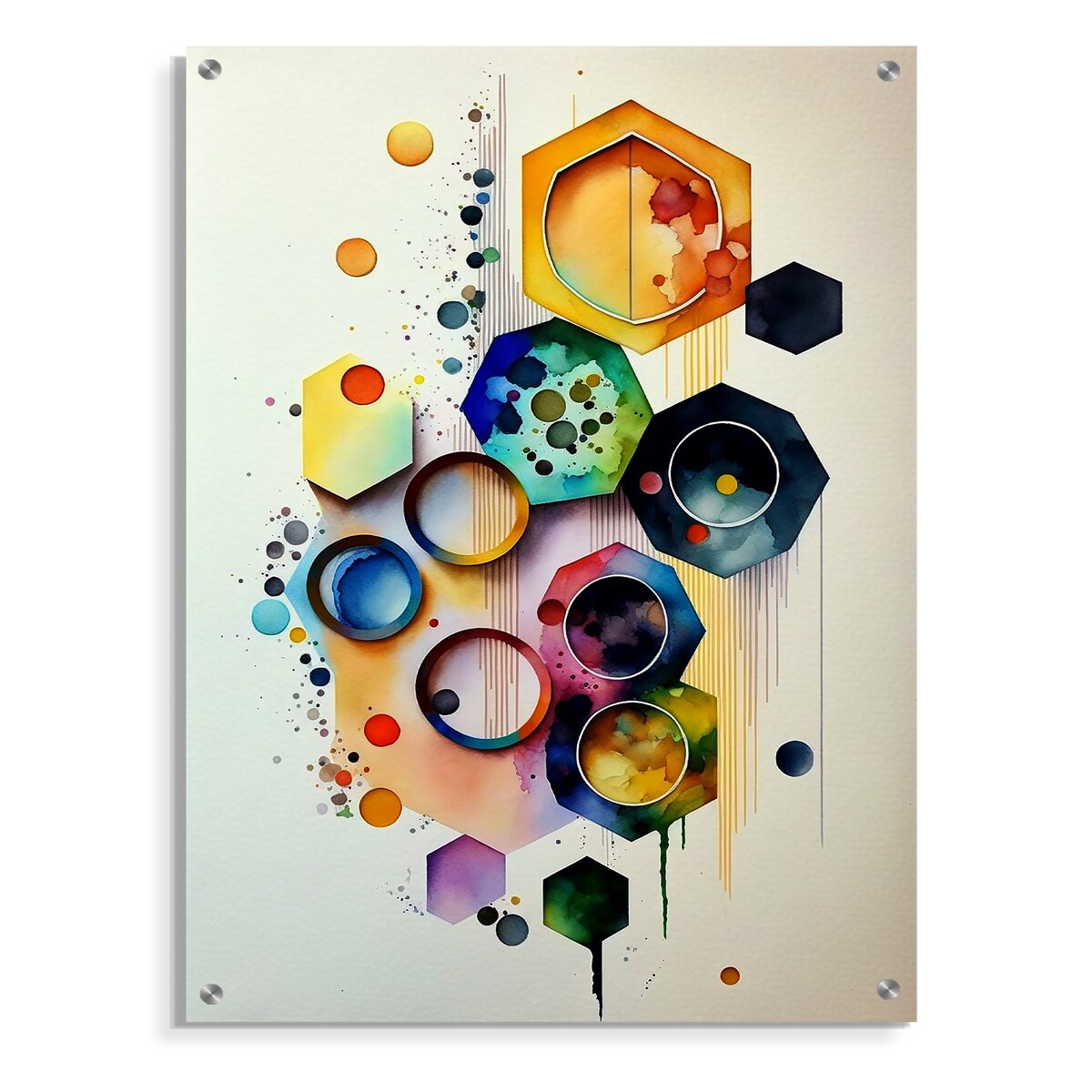 Designart "Hexagon And Circular Abstract II" Abstract Geometric Blue - Modern Acrylic Wall Art For Hallway Decor
