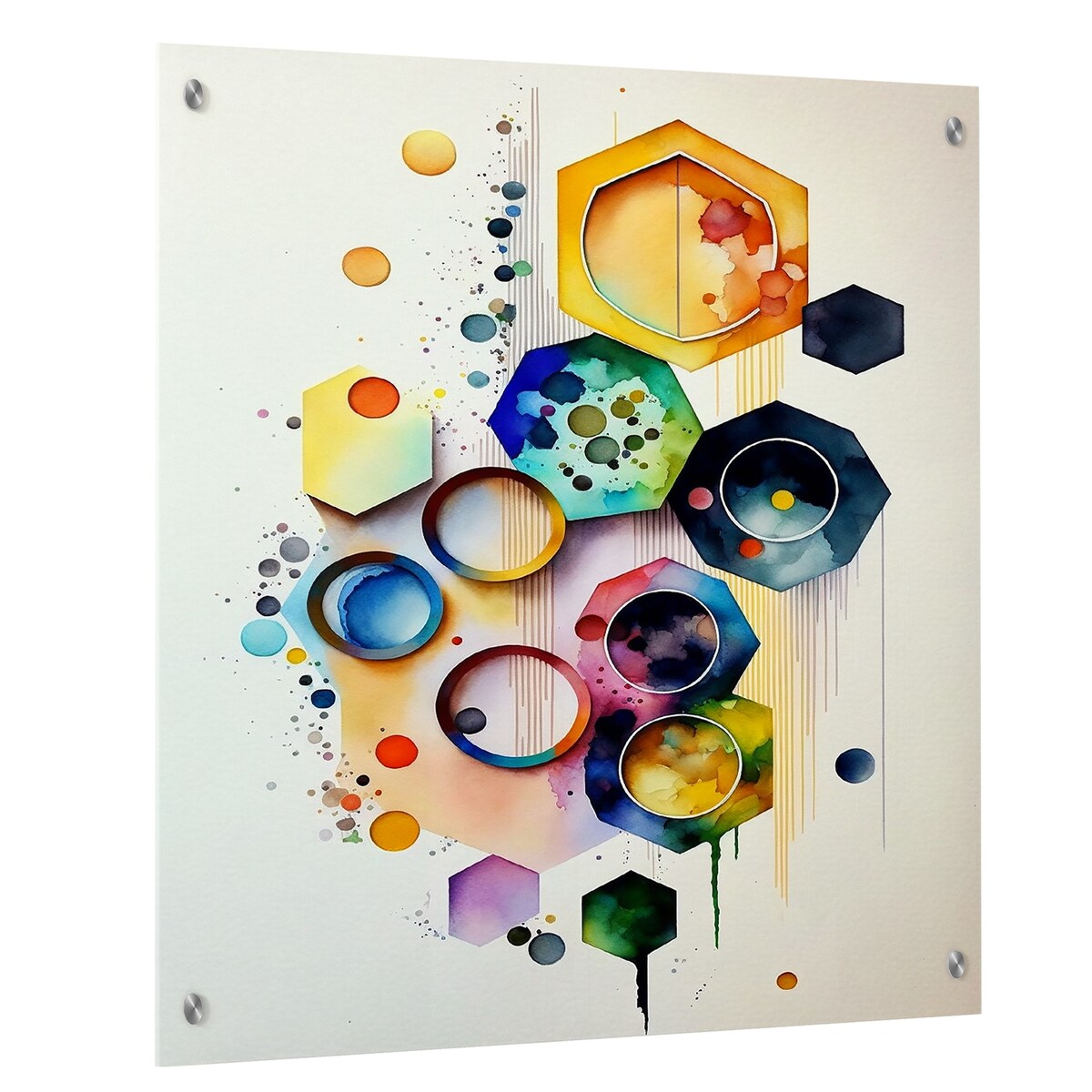 Designart "Hexagon And Circular Abstract II" Abstract Geometric Blue - Modern Acrylic Wall Art For Hallway Decor