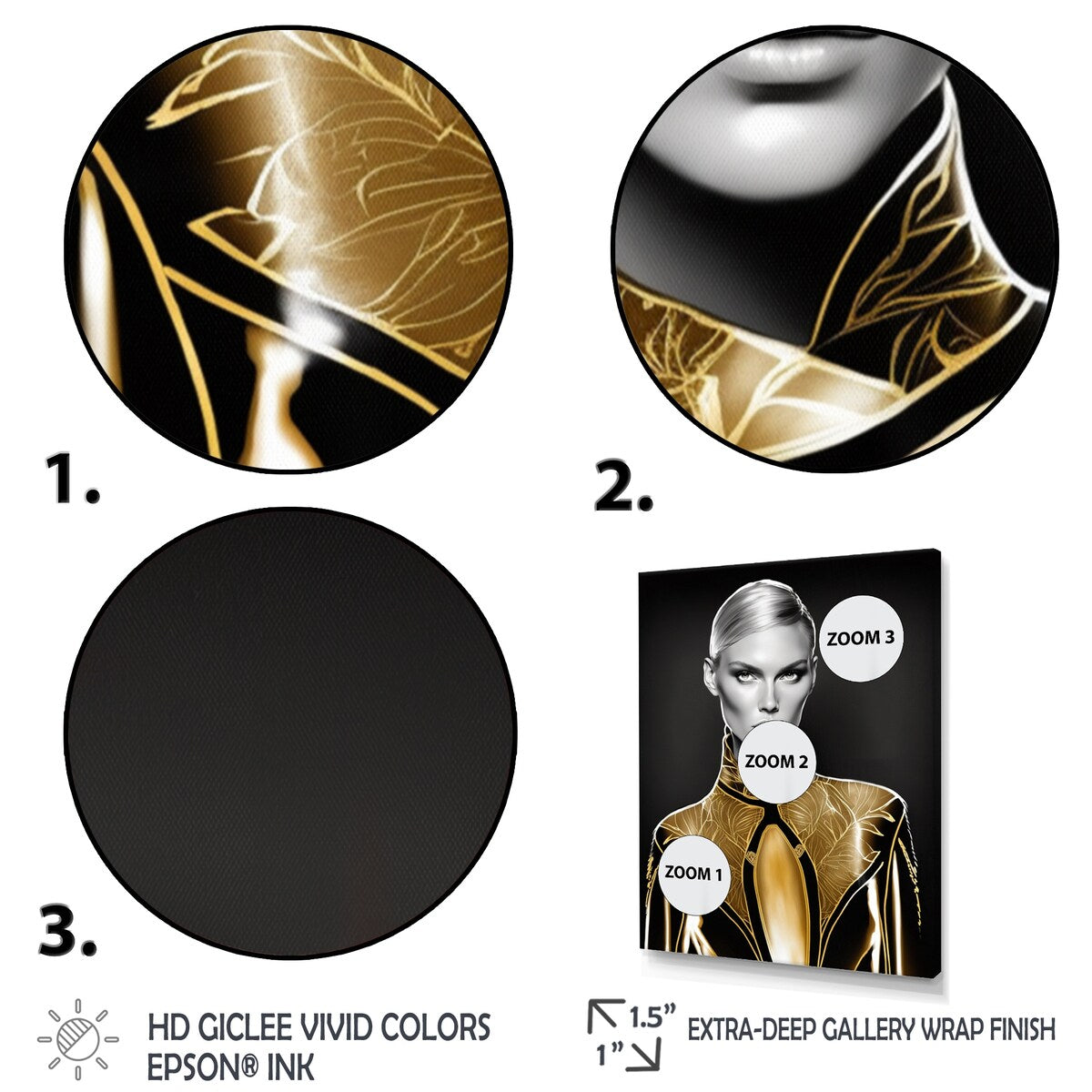 Designart "High Fashion Model Sketch In Gold III" Fashion Woman Canvas Art Print - 3 Panels