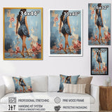 Designart "High Heel Harmony Of Woman S Walk III" Woman Blue Wall Decor - Glam Entryway Framed Wall Art Print
