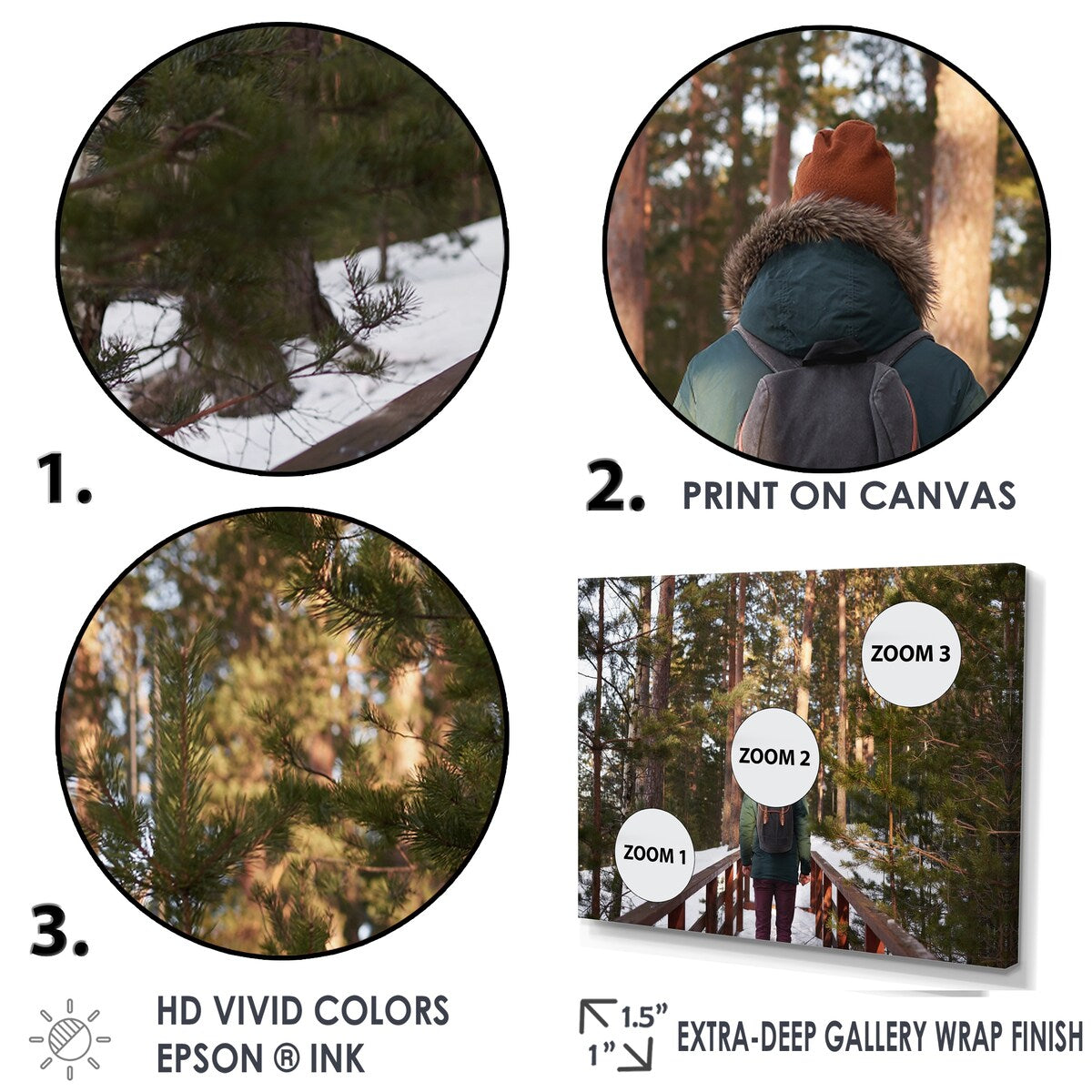 Designart "Hiking In Winter Forest" Forest Wall Art