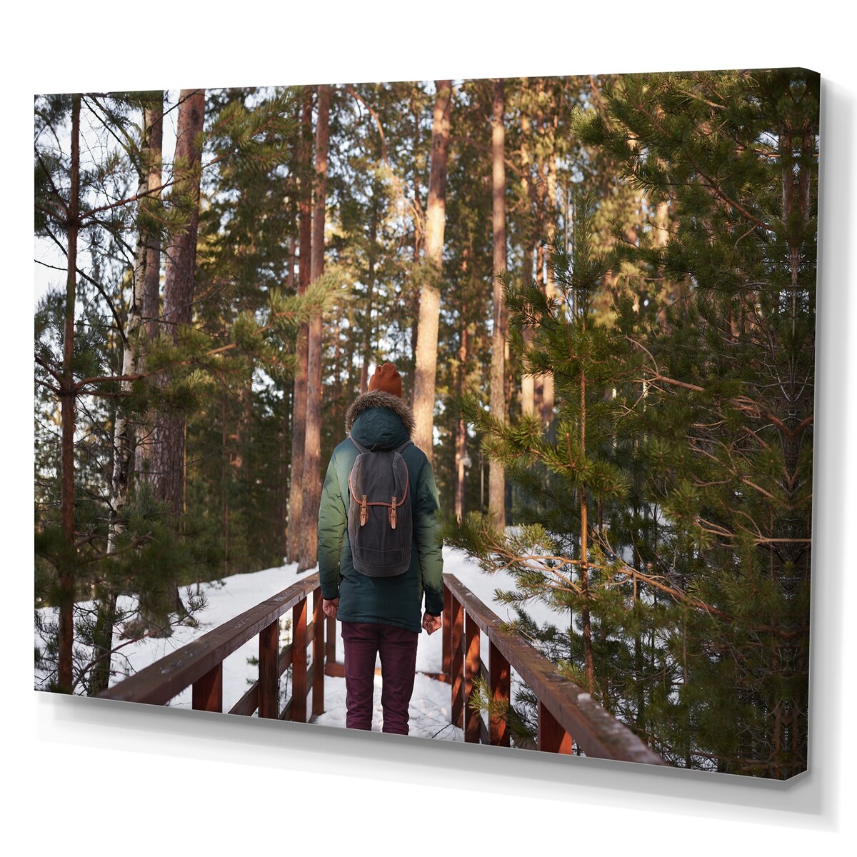 Designart "Hiking In Winter Forest" Forest Wall Art