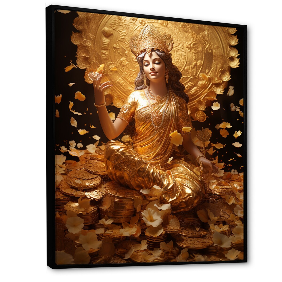 Designart "Hinduism Lakshmis Golden Grace God" Hinduism Framed Canvas Wall Art