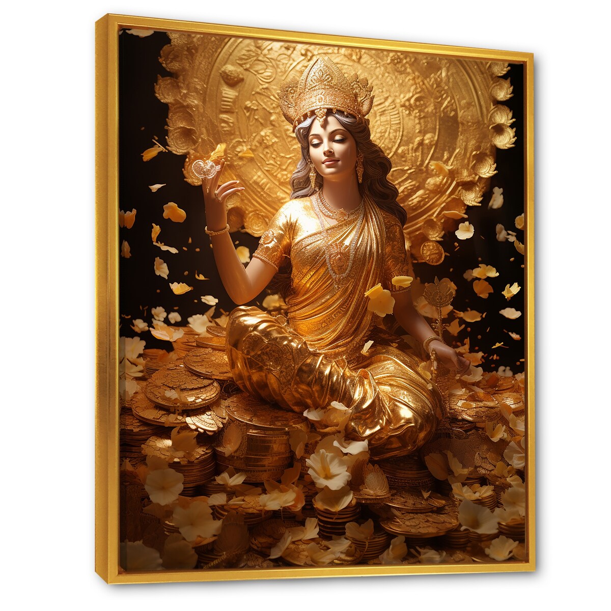 Designart "Hinduism Lakshmis Golden Grace God" Hinduism Framed Canvas Wall Art