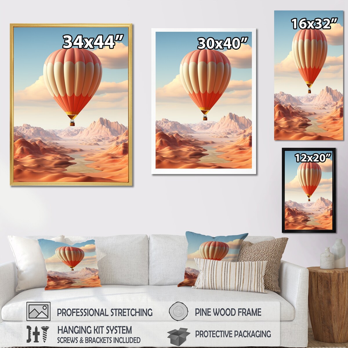Designart "Hot Air Balloon Voyage In The Skies Harmony" Hot Air Balloon Wall Art