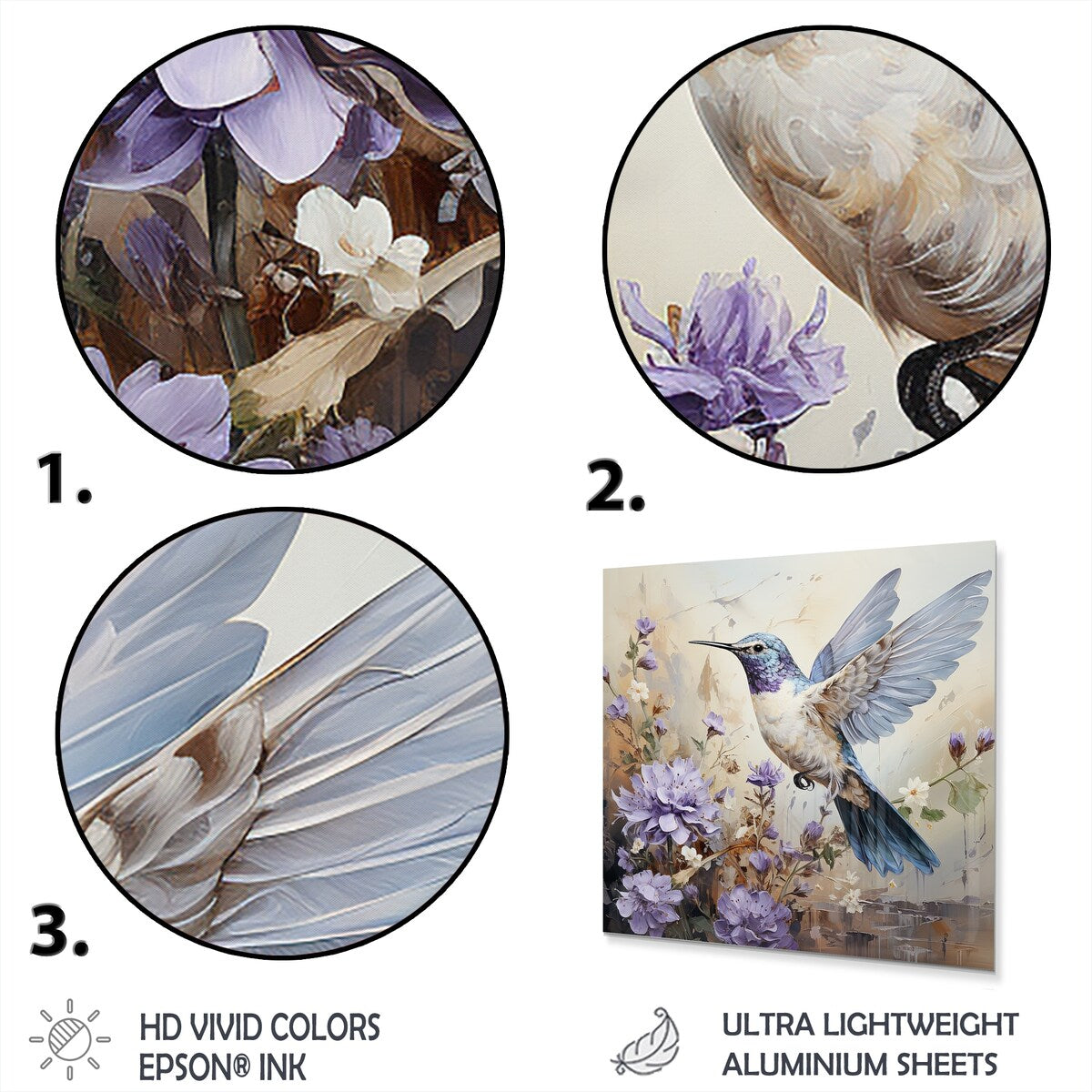 Designart "Humminbirds Floral Whimsical Whisper I I" Hummingbird Animal Metal Wall Art - Modern White Metal Art Work