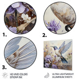 Designart "Humminbirds Floral Whimsical Whisper I I" Hummingbird Animal Metal Wall Art - Modern White Metal Art Work