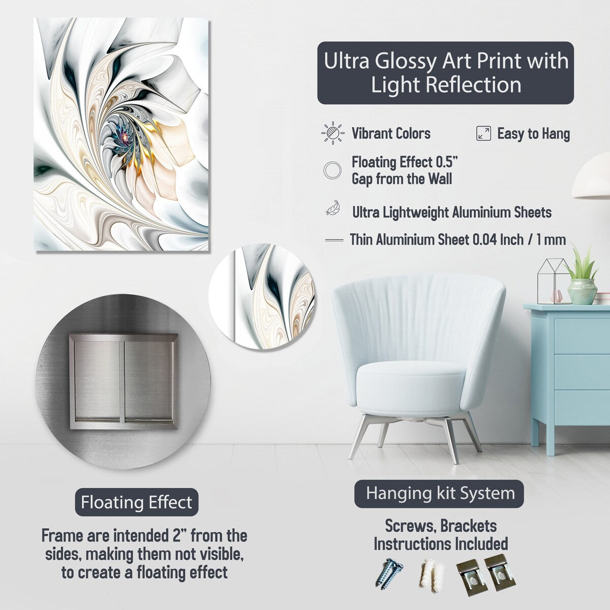 Designart "Humminbirds Floral Whimsical Whisper I I" Hummingbird Animal Metal Wall Art - Modern White Metal Art Work