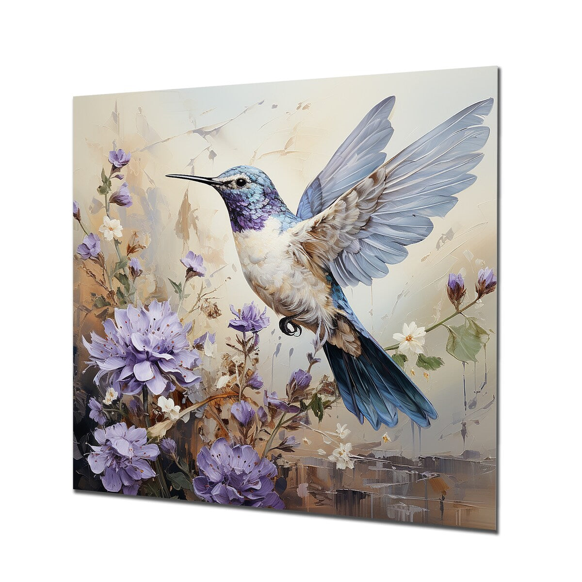 Designart "Humminbirds Floral Whimsical Whisper I I" Hummingbird Animal Metal Wall Art - Modern White Metal Art Work
