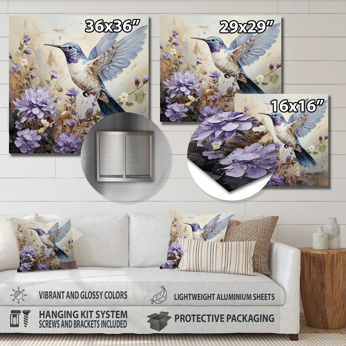 Designart "Humminbirds Floral Whimsical Whisper I I" Hummingbird Animal Metal Wall Art - Modern White Metal Art Work