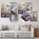 Designart "Humminbirds Floral Whimsical Whisper I I" Hummingbird Animal Metal Wall Art - Modern White Metal Art Work