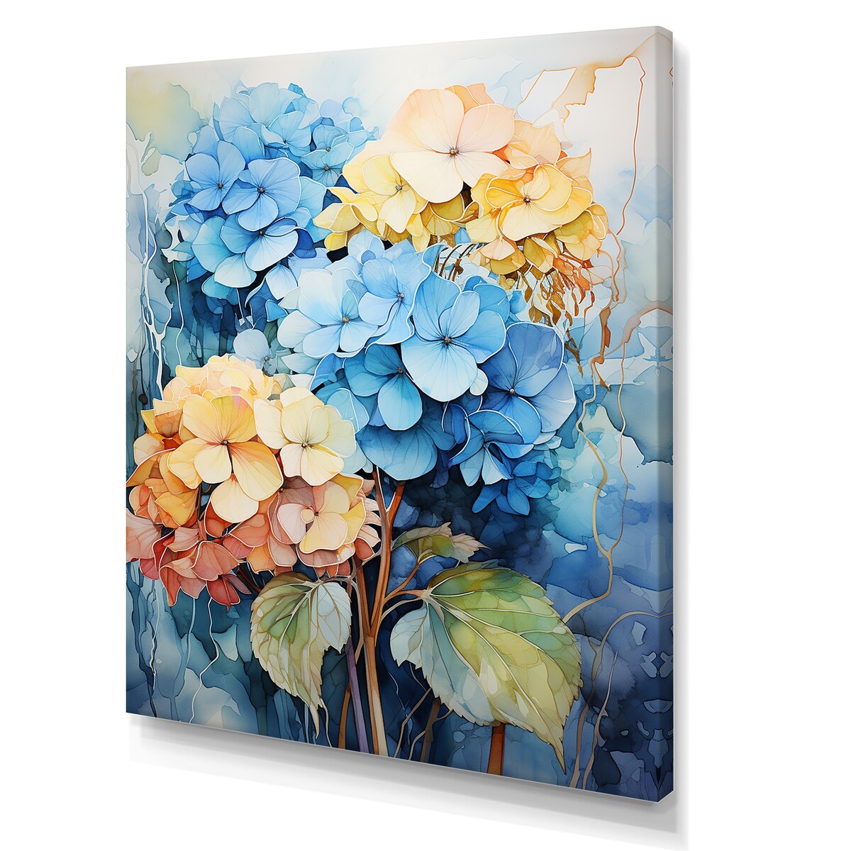 Designart "Hydrangea Blooms In Blue And Yellow" Hydrangea Wall Art