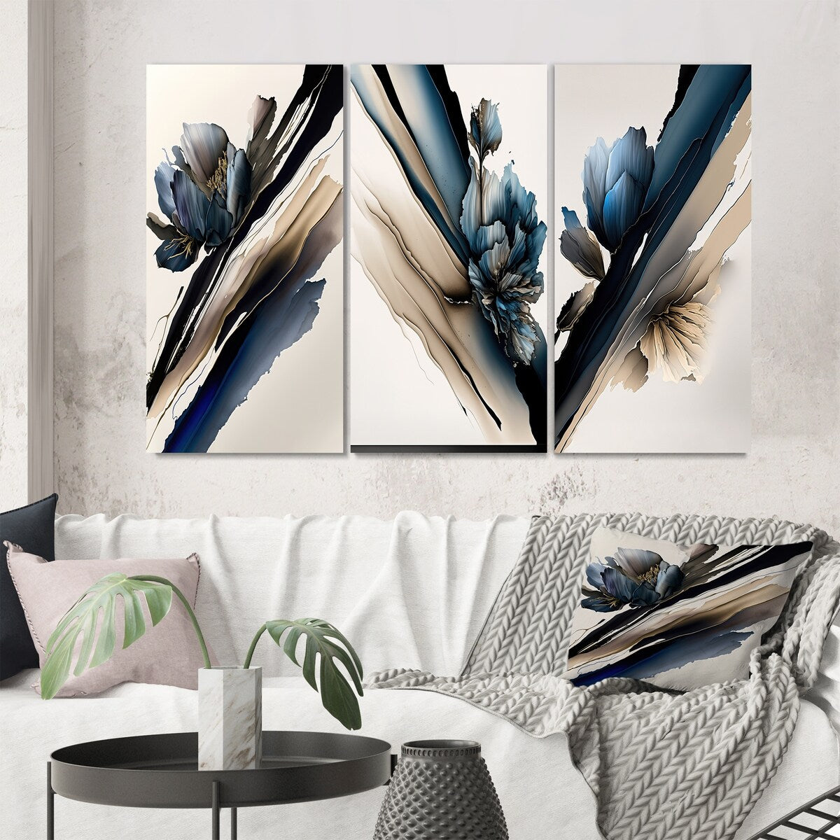 Designart "Hyperrealistic Peony Flowers I" Floral Peony Wall Art Set Of 3 - Modern Printed Art Set For Bedroom