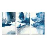 Designart "Imperial Blue Solitude I" Abstract Liquid Ink Wall Art Set Of 3 - Modern Canvas Set For Living Room Decor