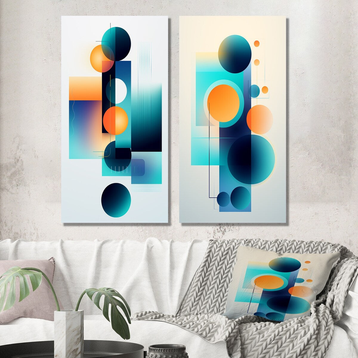 Designart "Independence of Curiosity Retro Circular II" Modern Wall Art Set of 2 - Modern Wall Art For Living Room Decor