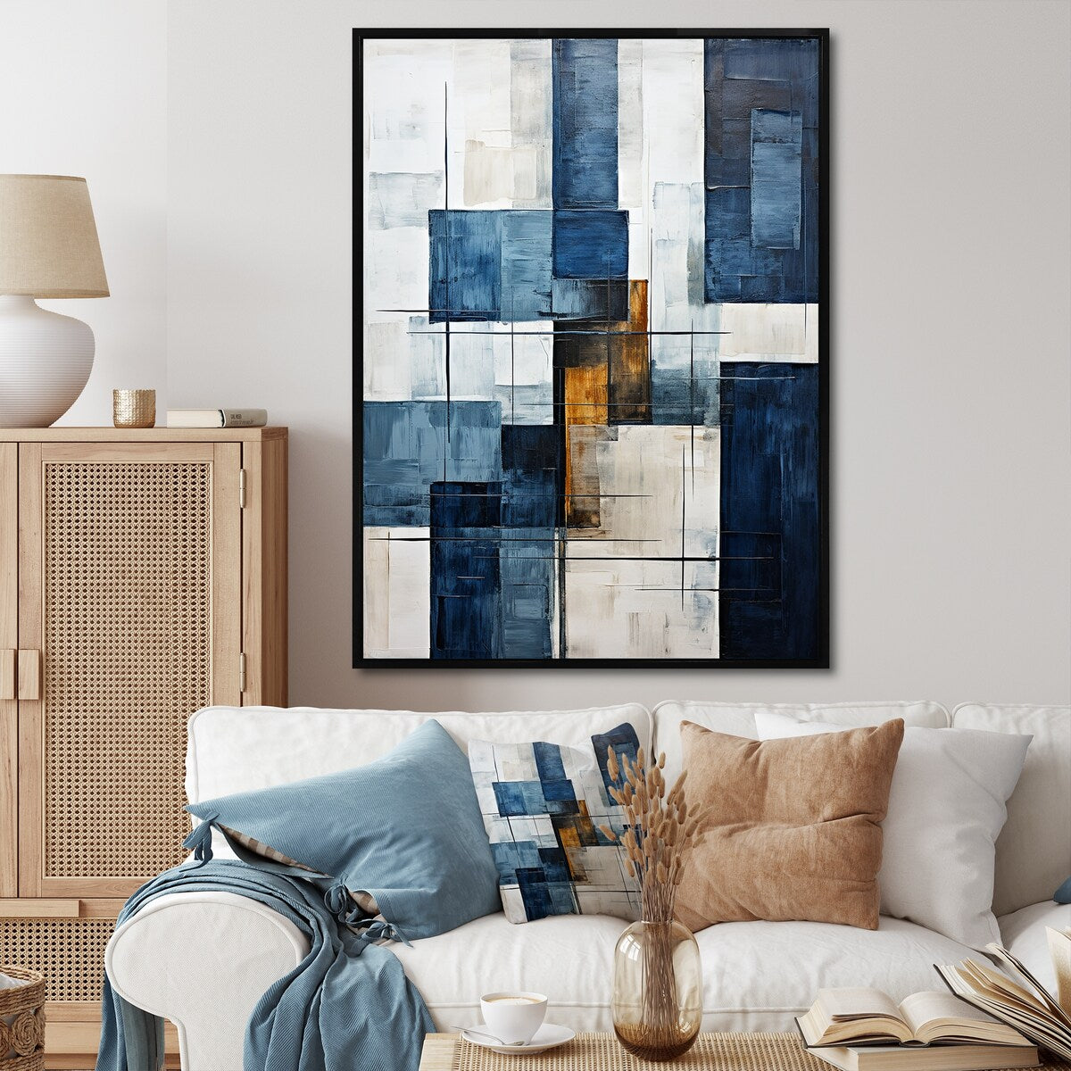 Designart "Indigo Illusion Abstract Shapes V" Abstract Shapes Framed Wall Decor