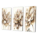 Designart "Indigold Beige Flower III" Floral & Botanical Wall Art Set Of 3 Traditional Canvas Set For Living Room Decor