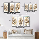 Designart "Indigold Beige Flower III" Floral & Botanical Wall Art Set Of 3 Traditional Canvas Set For Living Room Decor