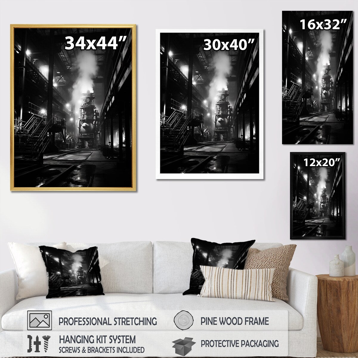 Designart "Industrial Landscape Obsidian Omen " Factories Framed Canvas Prints
