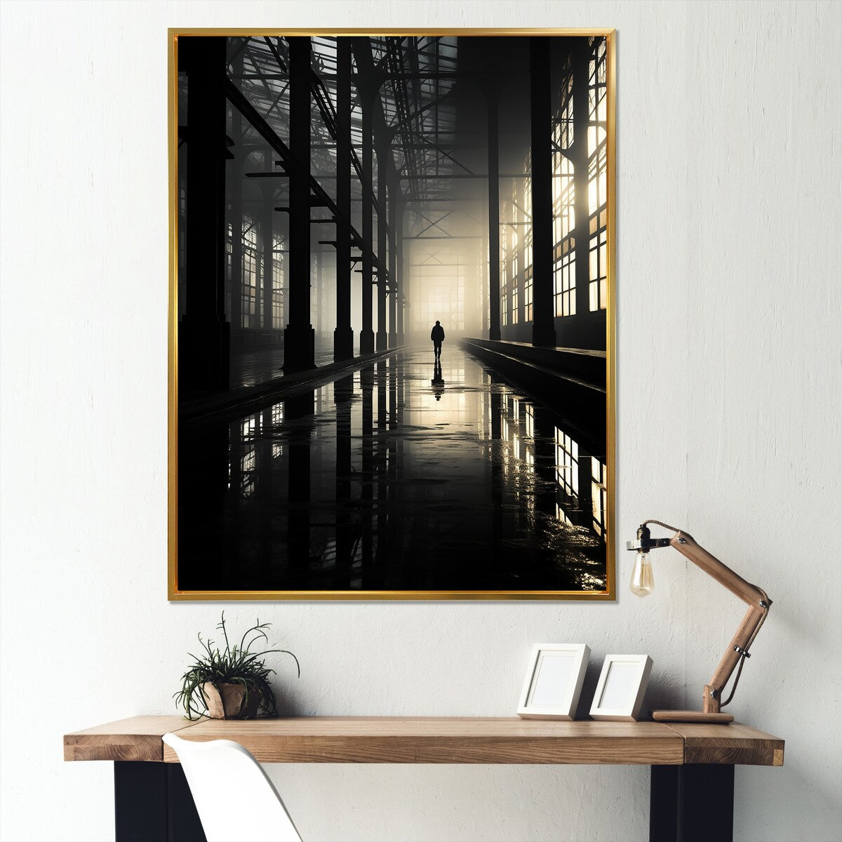 Designart "Industrial Landscape Sapphire Sunrise " Factories Framed Wall Art Prints