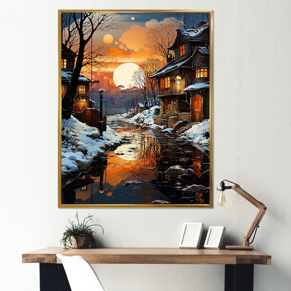 Designart "Industrial Landscape Topaz Twilight I" Factories Framed Wall Decor