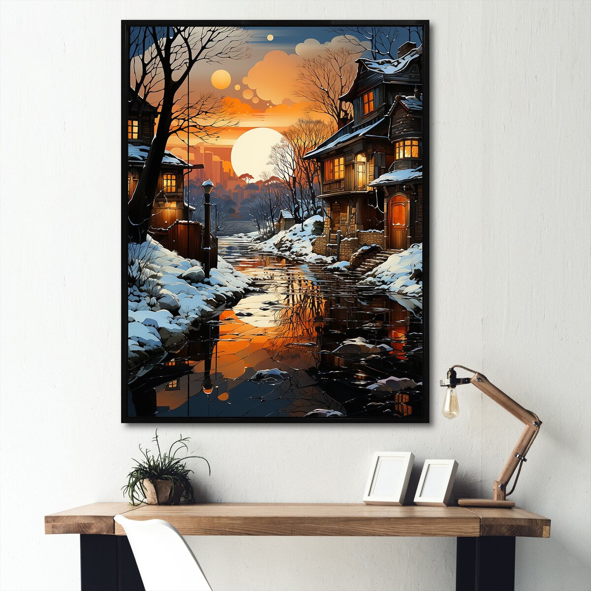 Designart "Industrial Landscape Topaz Twilight I" Factories Framed Wall Decor
