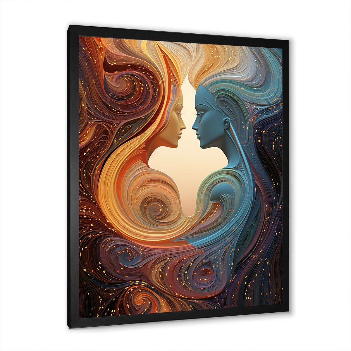 Designart "Ink Fusion Couple Kiss Romance IV" Romantic Portrait Orange - Traditional Hallway Framed Wall Art Decor