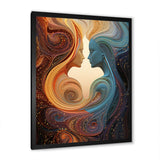 Designart "Ink Fusion Couple Kiss Romance IV" Romantic Portrait Orange - Traditional Hallway Framed Wall Art Decor