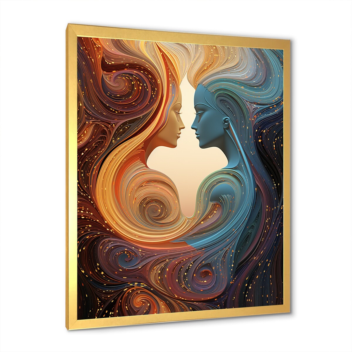 Designart "Ink Fusion Couple Kiss Romance IV" Romantic Portrait Orange - Traditional Hallway Framed Wall Art Decor