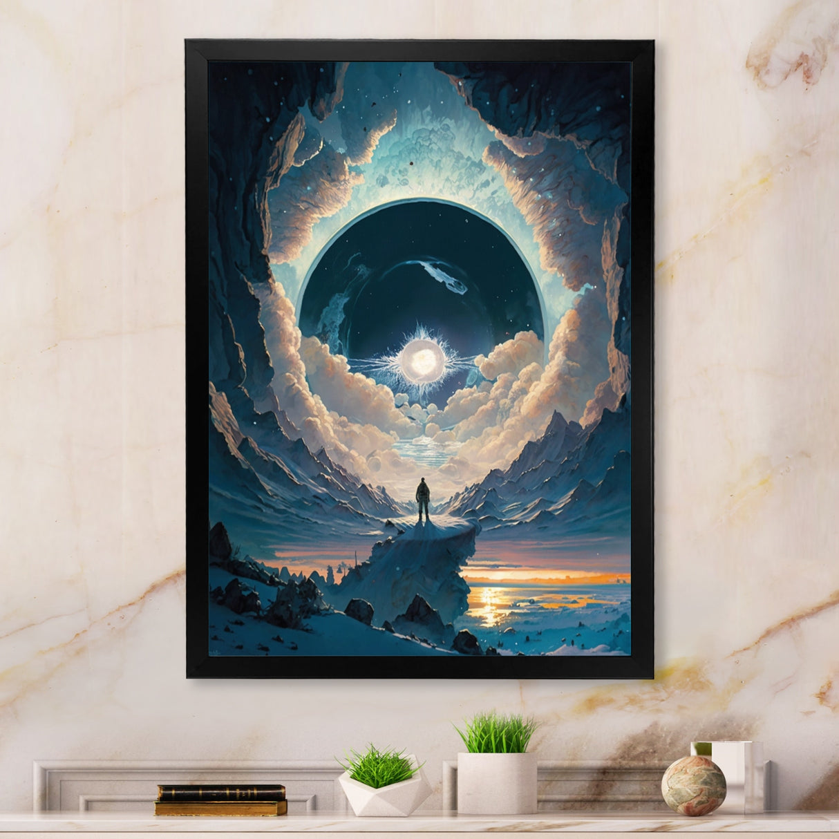 Designart "Inspiring Moon"S Outer Space View Ii" Space Landscapes Framed Wall Art For Living Room