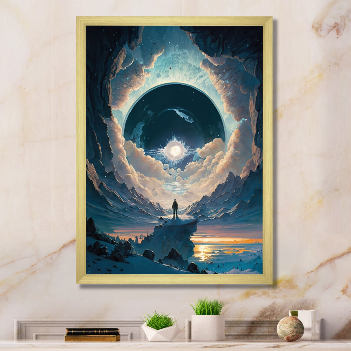 Designart "Inspiring Moon"S Outer Space View Ii" Space Landscapes Framed Wall Art For Living Room
