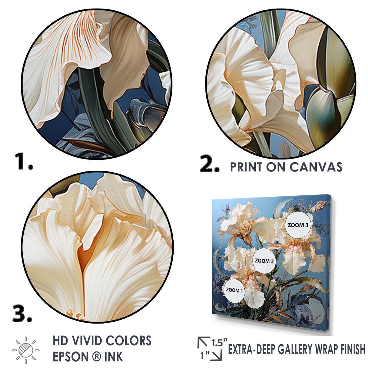 Designart "Irises Bathed In Silvery Aura Moonlight " Irises Wall Art
