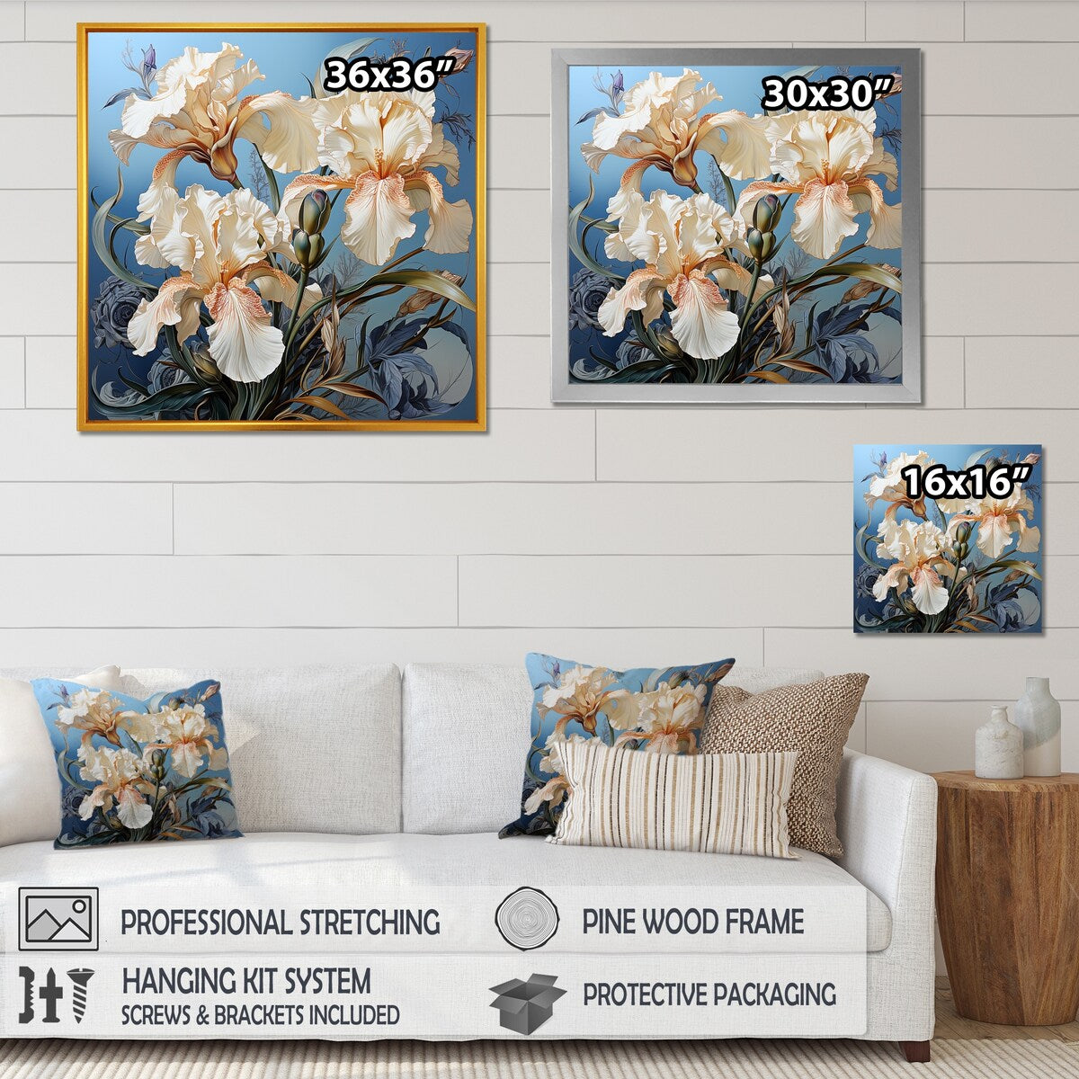 Designart "Irises Bathed In Silvery Aura Moonlight " Irises Wall Art