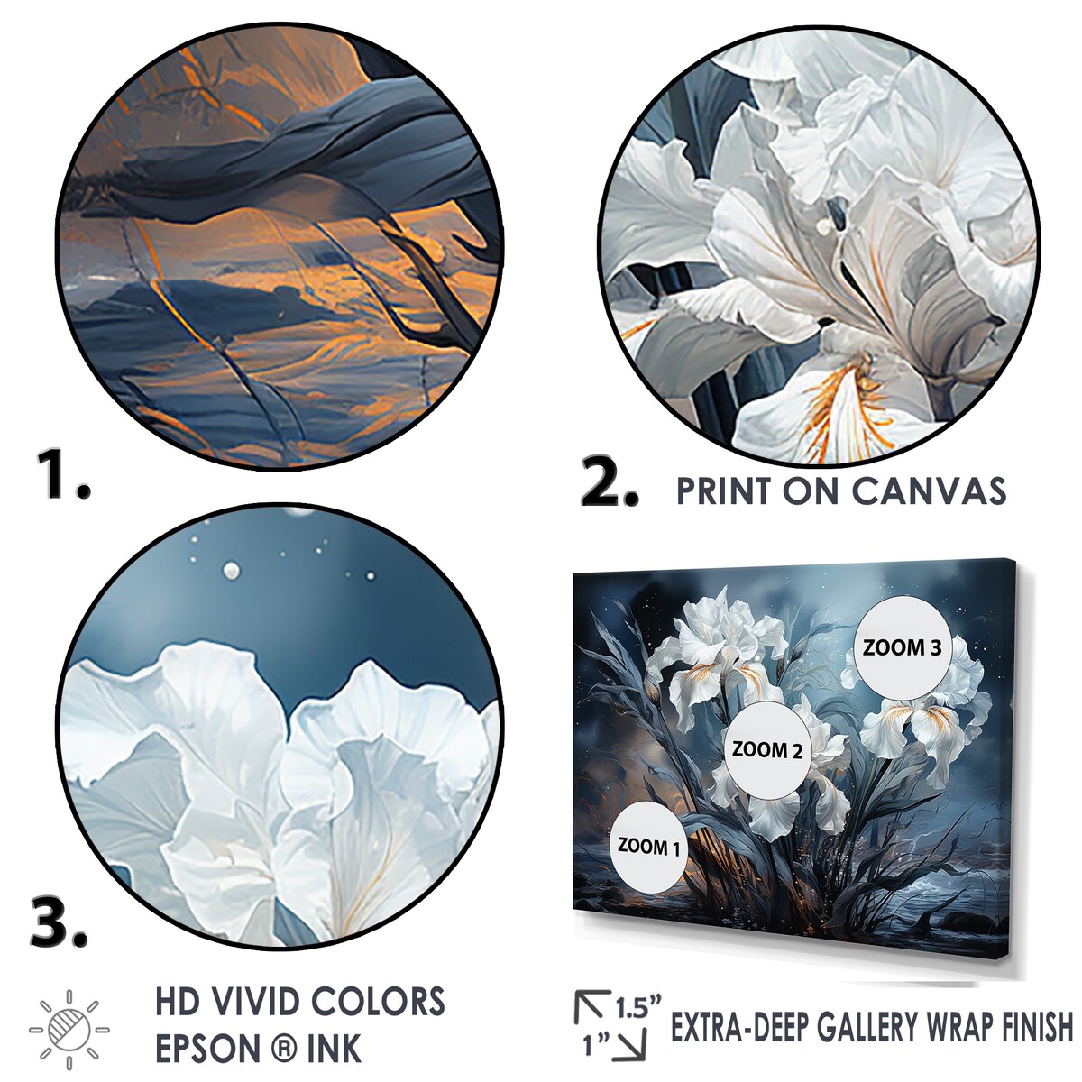 Designart "Irises In Stormy Gray Tones Expession" Irises Wall Art