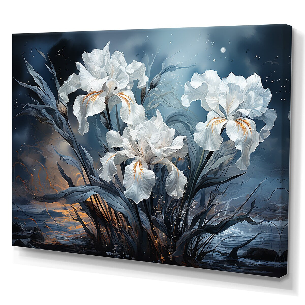 Designart "Irises In Stormy Gray Tones Expession" Irises Wall Art