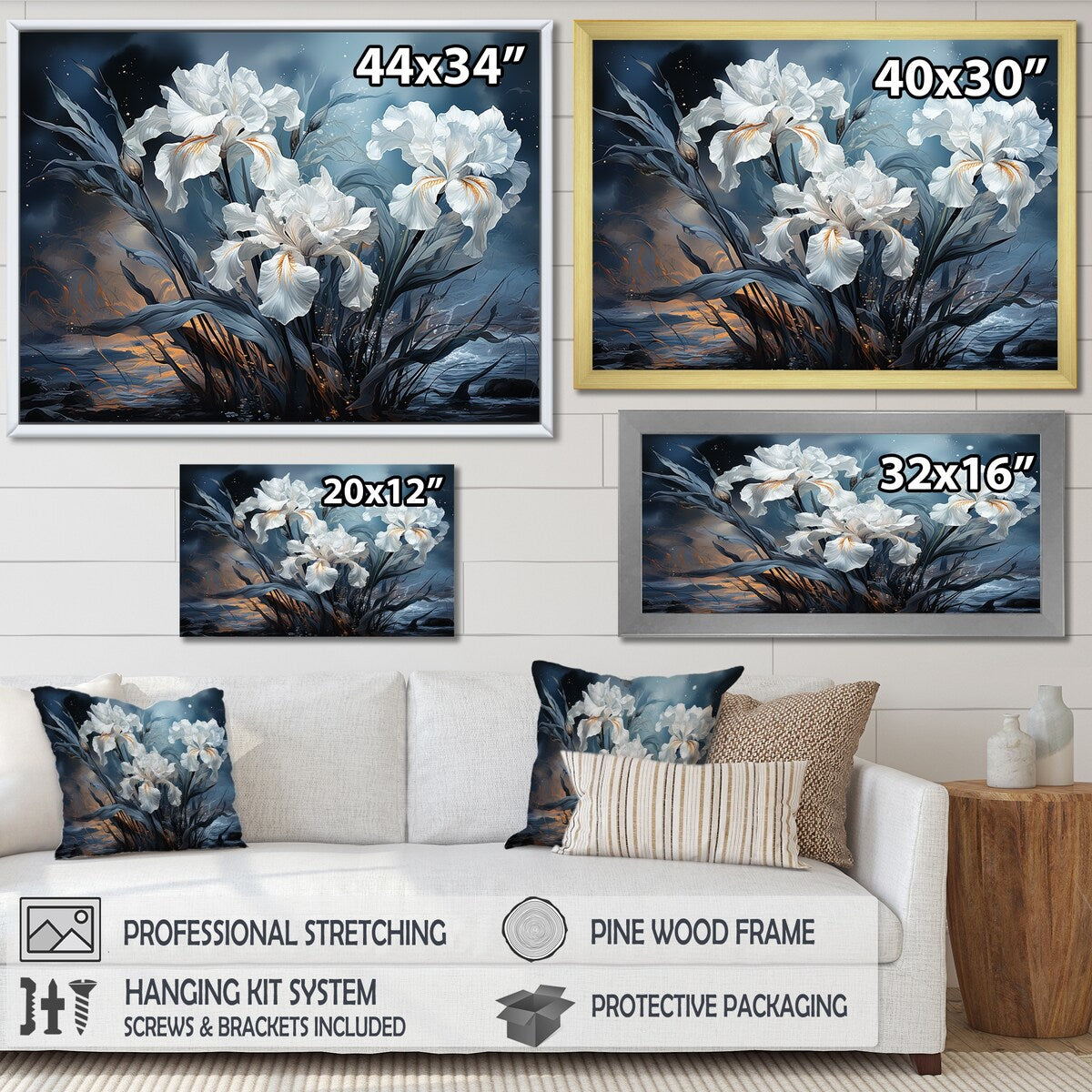 Designart "Irises In Stormy Gray Tones Expession" Irises Wall Art