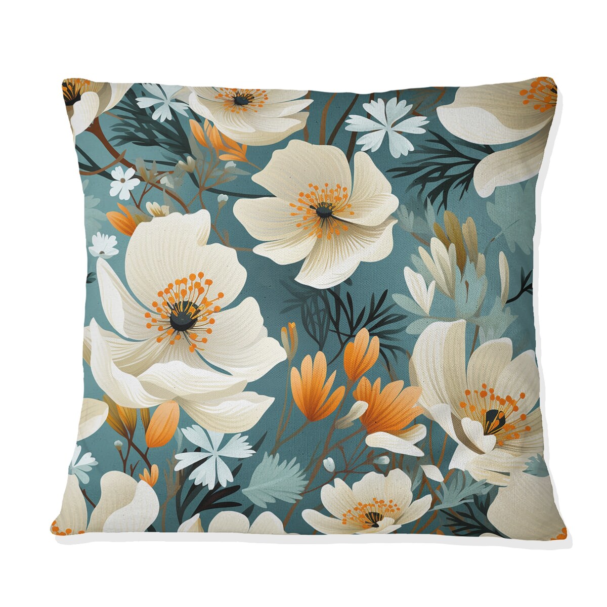 Designart "Ivory Coastal Blossoms Floral Pattern" Floral Printed Throw Pillow
