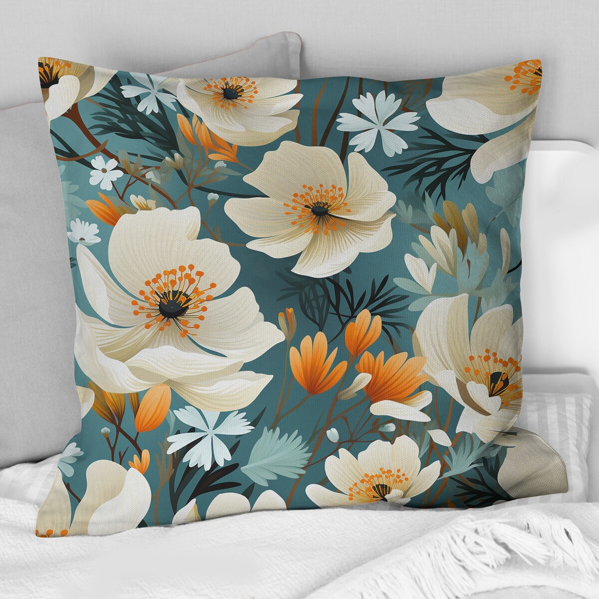 Designart "Ivory Coastal Blossoms Floral Pattern" Floral Printed Throw Pillow
