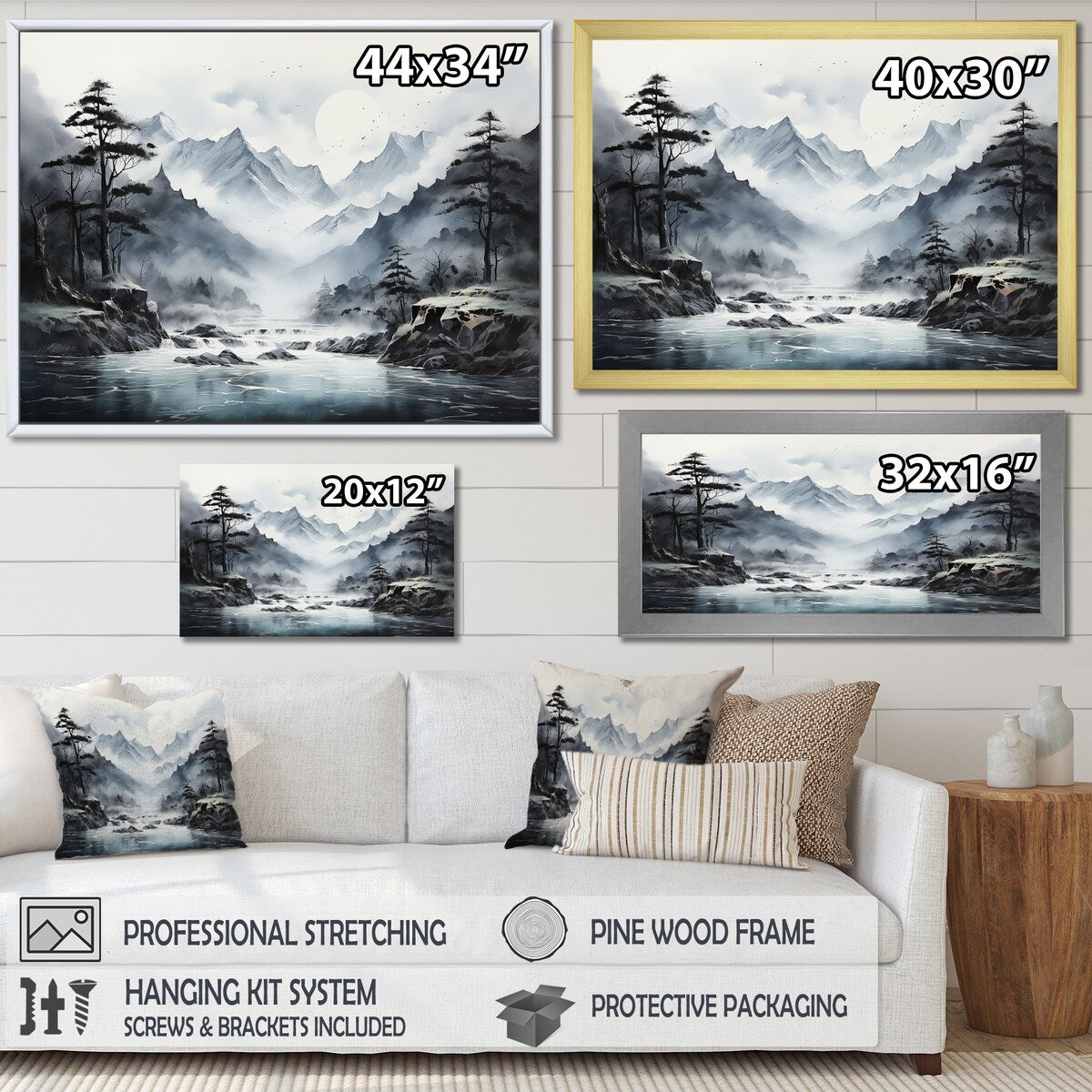 Designart "Japan Mountain Fog Horizons " Japan Art Framed Canvas Wall Art
