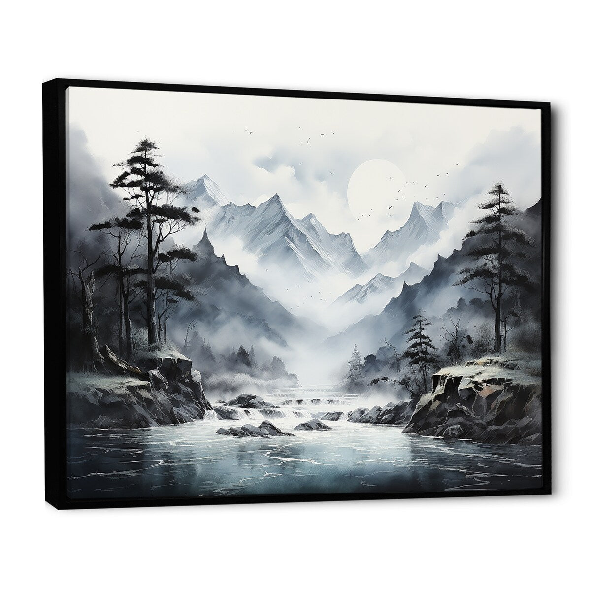 Designart "Japan Mountain Fog Horizons " Japan Art Framed Canvas Wall Art