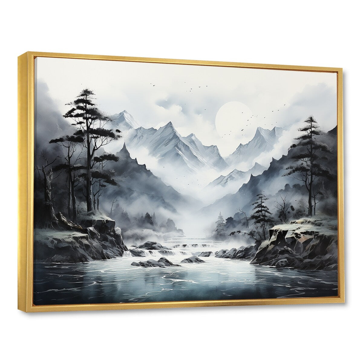 Designart "Japan Mountain Fog Horizons " Japan Art Framed Canvas Wall Art