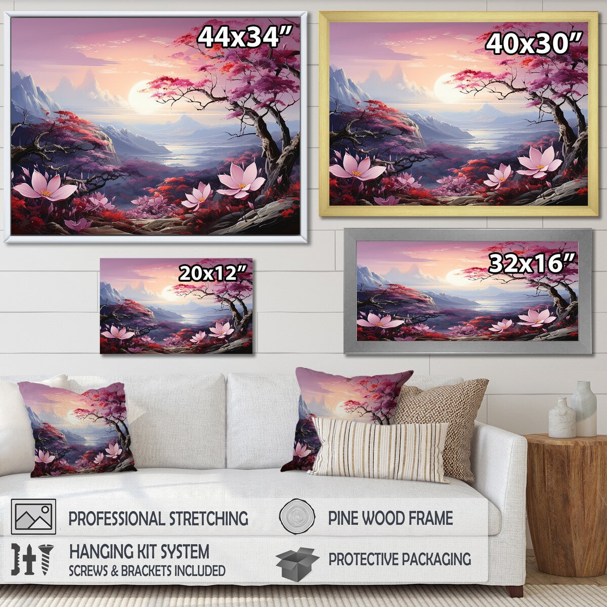Designart "Japanese Mountain Plumeria Hill I" Japan Art Framed Wall Art Living Room