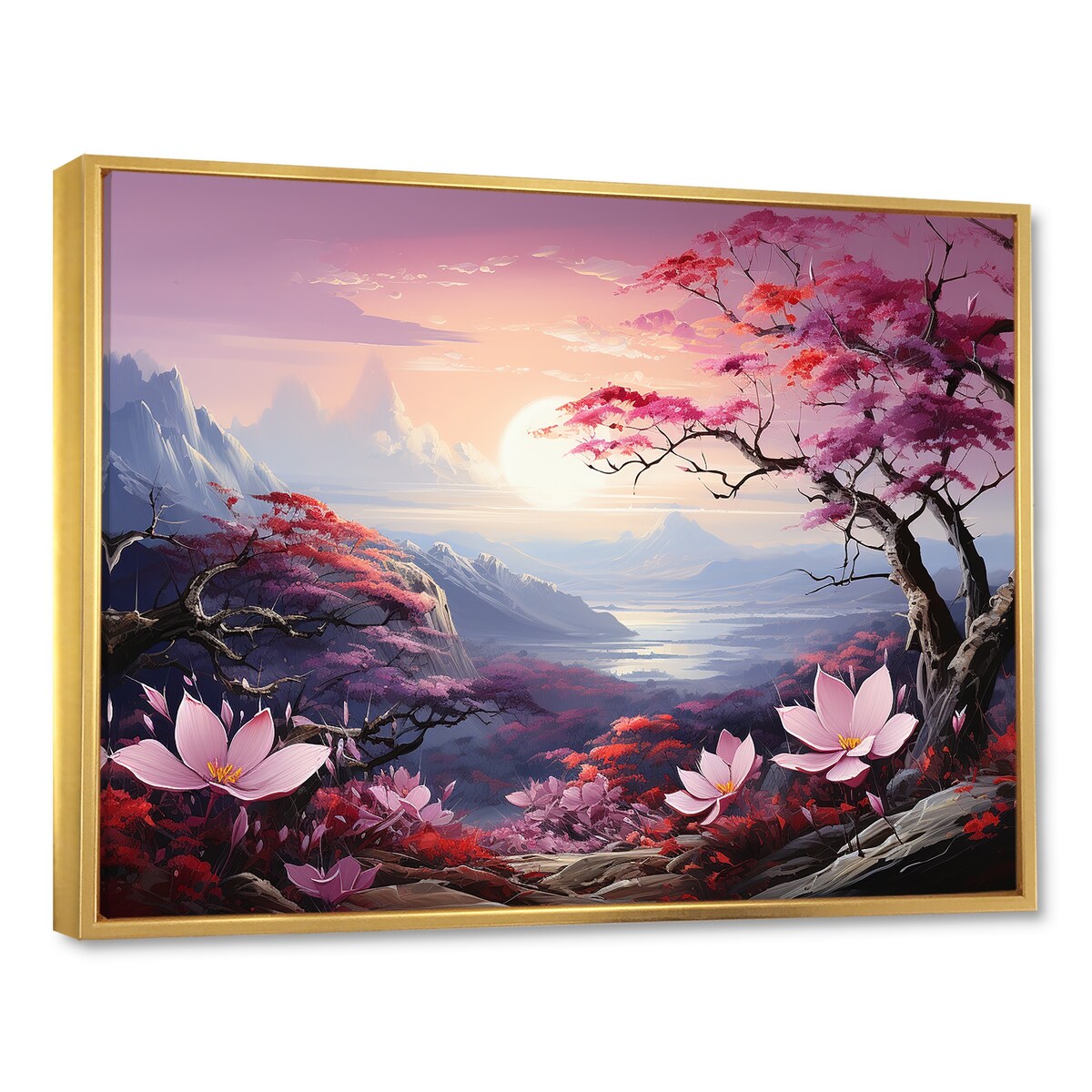Designart "Japanese Mountain Plumeria Hill I" Japan Art Framed Wall Art Living Room