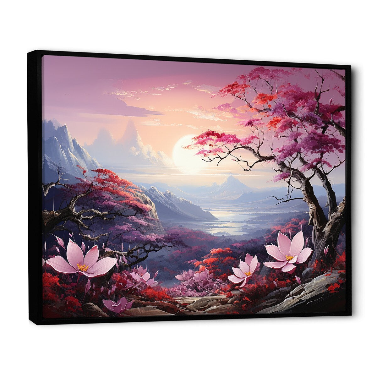 Designart "Japanese Mountain Plumeria Hill I" Japan Art Framed Wall Art Living Room